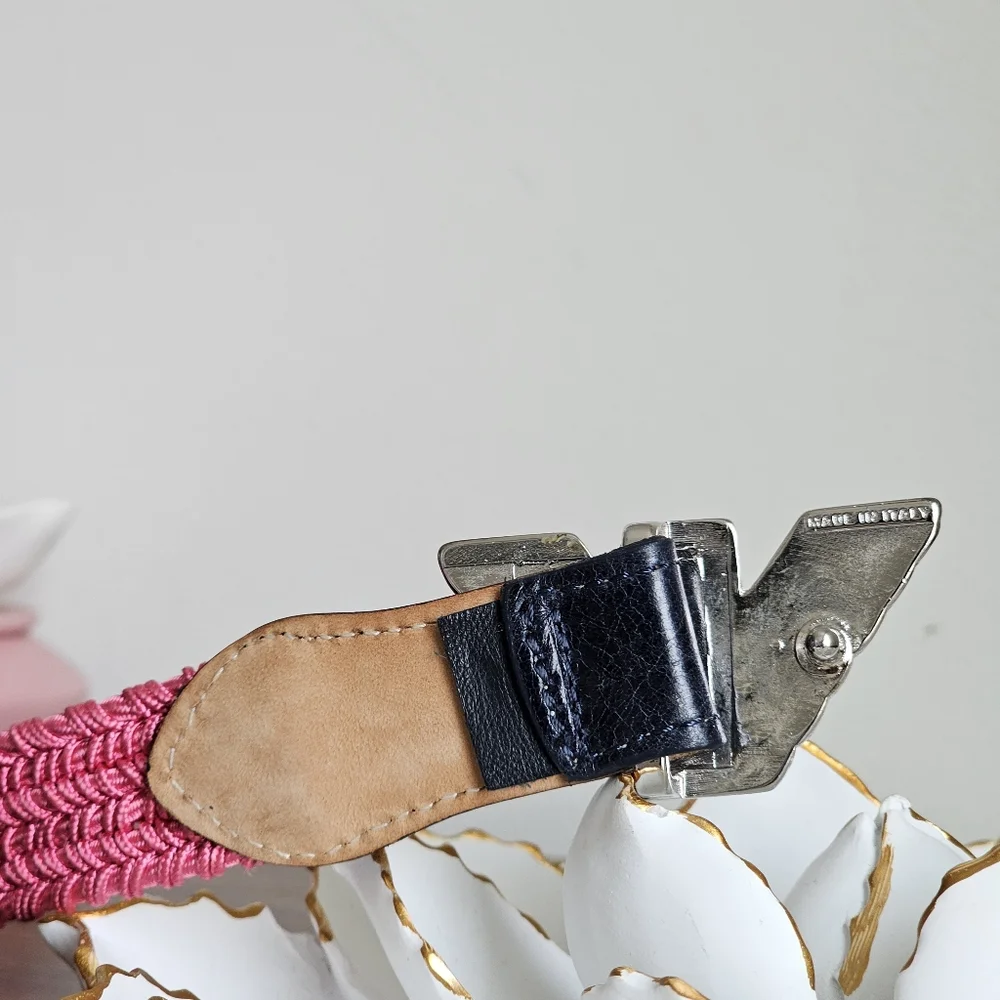 Rare Giorgio Armani Kid's Elastic Waist Pink Braided Logo Eagle Buckle Belt